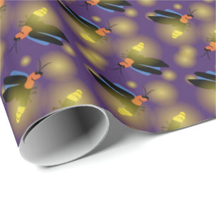 Leuchtkäfer grafisch auf Lila Geschenkpapier