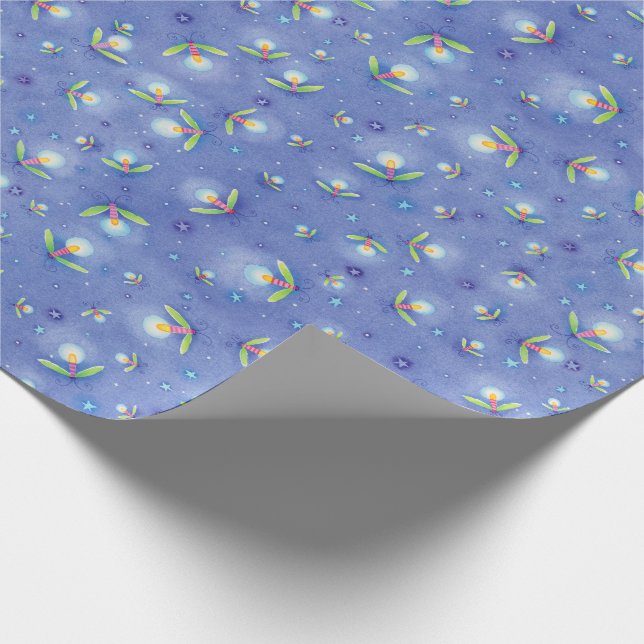 Leuchtkäfer-Insekten-Blau-Muster Geschenkpapier (Ecke)