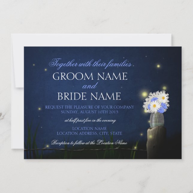 Leuchtkäfer mit rustikaler Hochzeitseinladung des Einladung (Vorderseite)