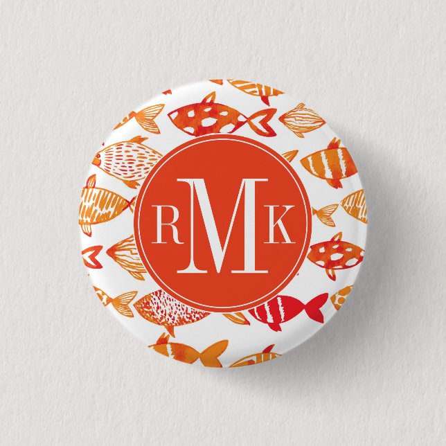 Leuchtorange-Aquarell-Fisch-Muster Button (Vorderseite)