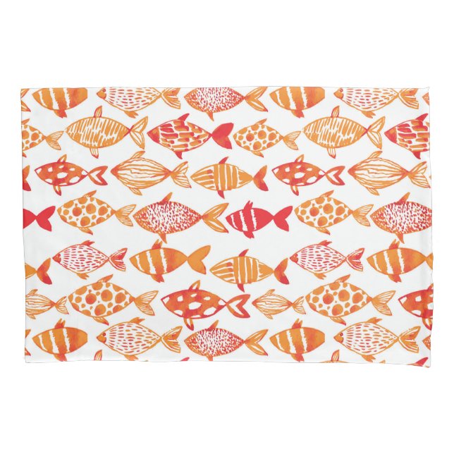 Leuchtorange-Aquarell-Fisch-Muster Kissenbezug (Vorderseite-Links)