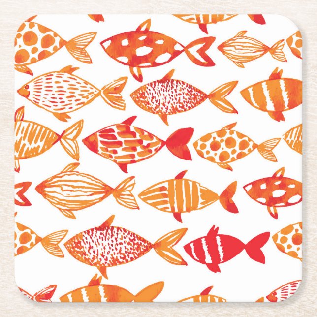 Leuchtorange-Aquarell-Fisch-Muster Rechteckiger Pappuntersetzer (Vorderseite)