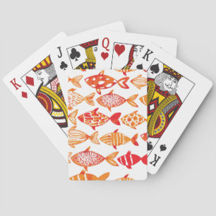 Leuchtorange-Aquarell-Fisch-Muster Spielkarten