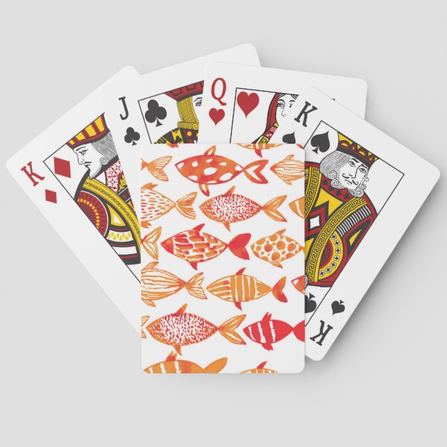 Leuchtorange-Aquarell-Fisch-Muster Spielkarten (Rückseite)