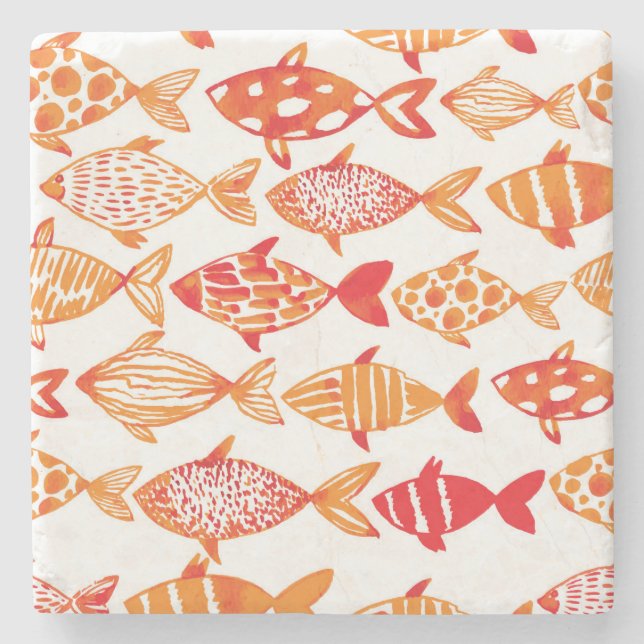 Leuchtorange-Aquarell-Fisch-Muster Steinuntersetzer (Vorderseite)