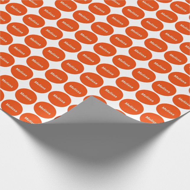 Leuchtorange-Punkt-Muster auf Weiß mit Namen Geschenkpapier (Ecke)