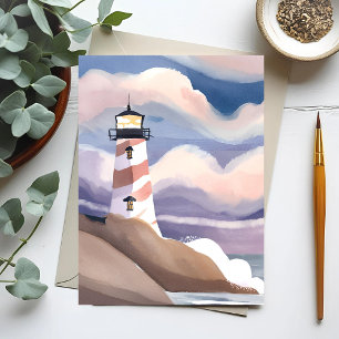 Leuchtturm am Meer   Aquarell-Ozean-Malerei Postkarte