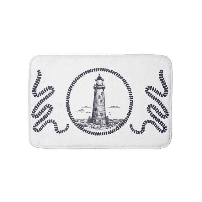 Leuchtturm am Meer in Rundseilrahmen Badematte (Vorderseite)