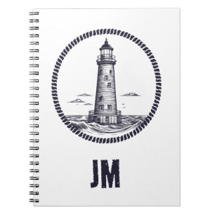 Leuchtturm am Meer in Rundseilrahmen Notizblock