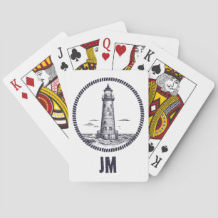 Leuchtturm am Meer in Rundseilrahmen Spielkarten