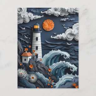 Leuchtturm am Meer Papierschnitt Postkarte
