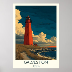 Leuchtturm an der Küste von Galveston Texas Poster
