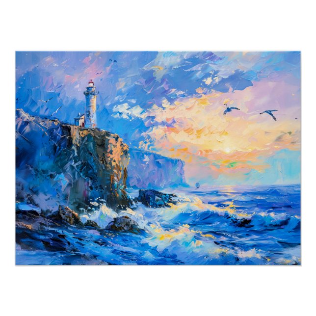 Leuchtturm an der Rocky Coast Impressionist Seasca Poster (Vorderseite)