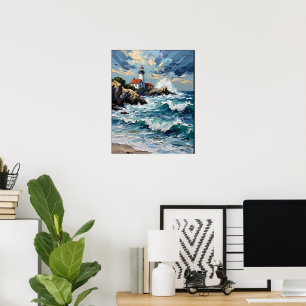 Leuchtturm an einer stürmischen Küste Poster