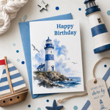 Leuchtturm Aquarell Nautischer Geburtstag