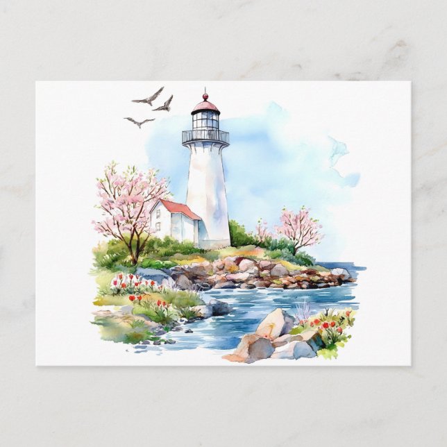 Leuchtturm Aquarell Postkarte (Vorderseite)