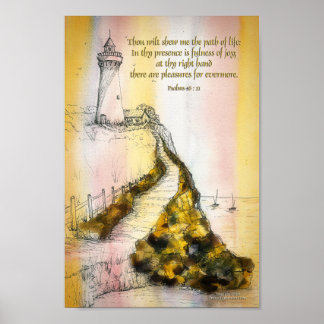 Leuchtturm Aquarellfarben Psalm 16:11 Poster
