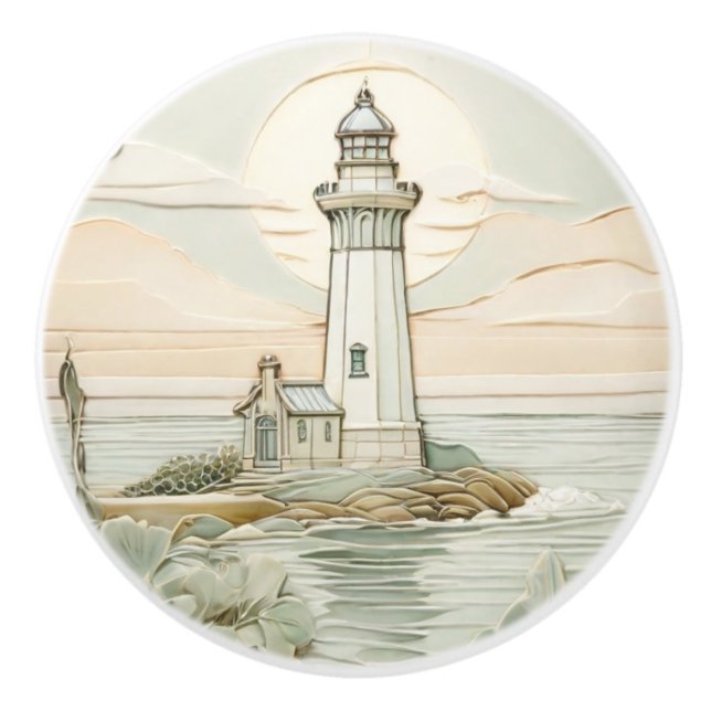 Leuchtturm Art Nouveau Imitats Relief Pastel Mint Keramikknauf (Vorderseite)