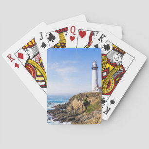 Leuchtturm auf dem hellblauen Himmel, weißer Ozean Spielkarten