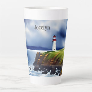 Leuchtturm auf den Klippen Wasserfarbe Personalisi Milchtasse