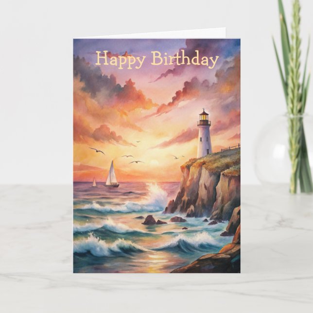 Leuchtturm auf einer Cliff Birthday Card Karte (Vorderseite)