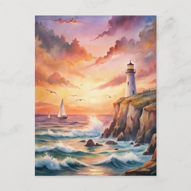 Leuchtturm auf einer Klippe Postkarte (Vorderseite)