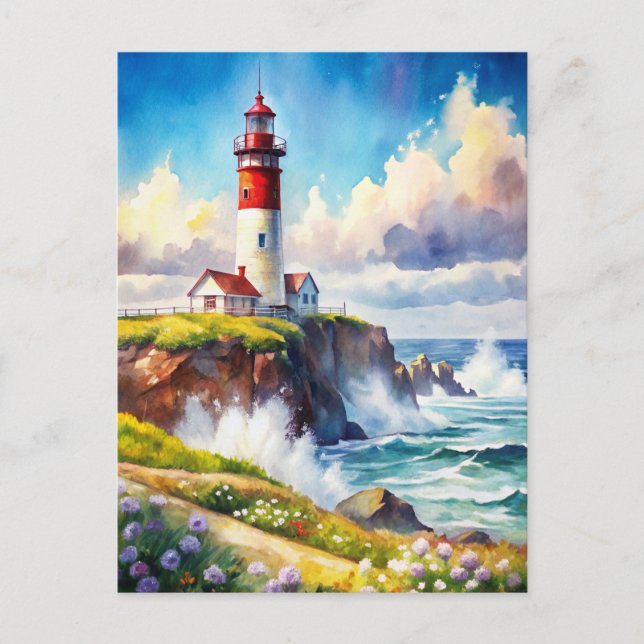 Leuchtturm auf einer Klippe Postkarte (Vorderseite)