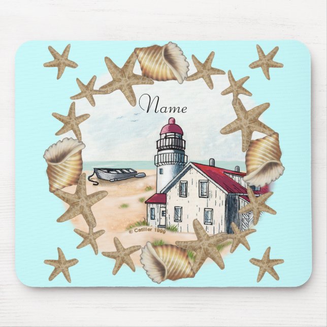 Leuchtturm aus Muscheln Mousepad (Vorne)