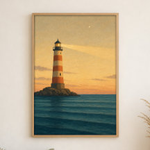 Leuchtturm bei Dämmerung Aquarell Küstenkunst Post