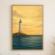 Leuchtturm bei Morgendämmerung Aquarell Poster