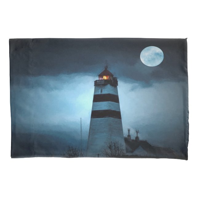 Leuchtturm bei Nacht mit Vollmond Kissenbezug (Vorderseite)