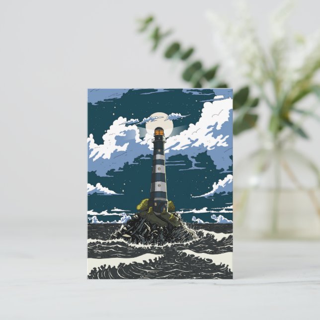 Leuchtturm bei Nacht Postkarte (Stehend Vorderseite)
