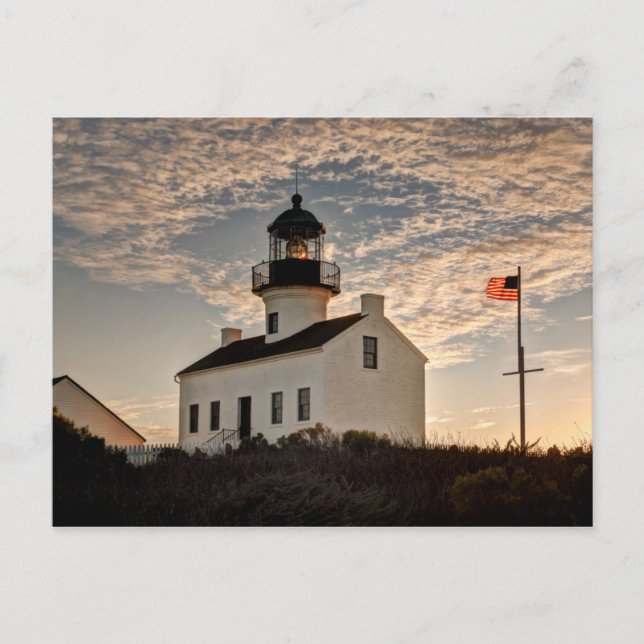 Leuchtturm bei Sonnenuntergang, Kalifornien Postkarte (Vorderseite)