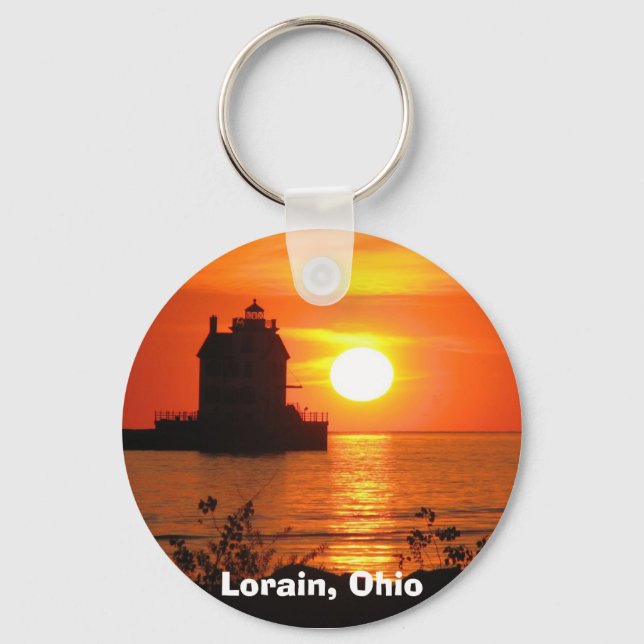 Leuchtturm bei Sonnenuntergang Schlüsselanhänger (Vorderseite)