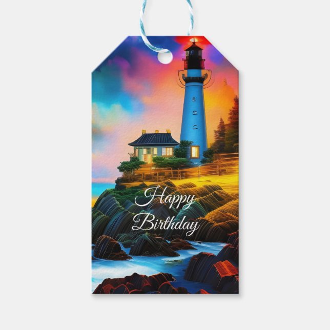 Leuchtturm bei Sunset Geschenkanhänger (Vorderseite)