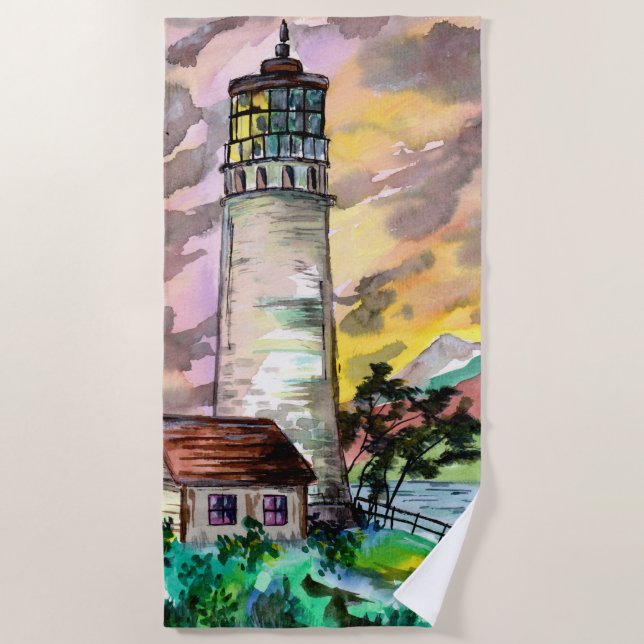 Leuchtturm bei Sunset Strandtuch (Vorderseite)