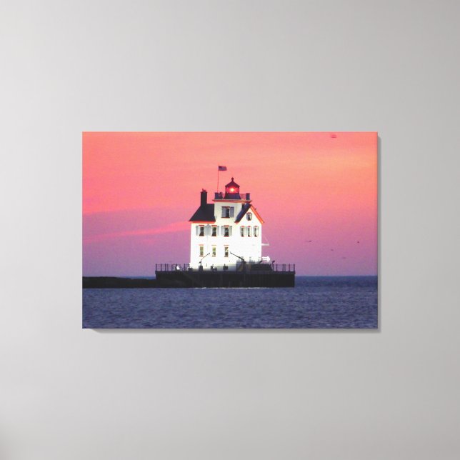Leuchtturm bei Sunset Wrapped Canvas Print Leinwanddruck (Vorderseite)