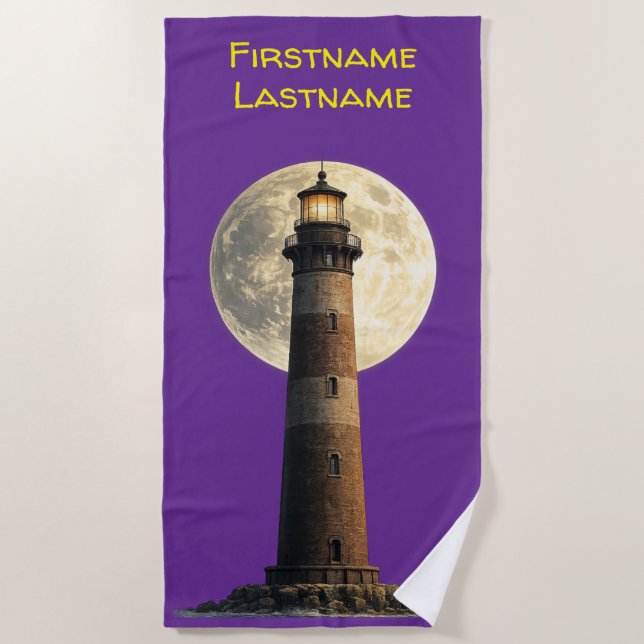 Leuchtturm bei Vollmond Strandtuch (Vorderseite)