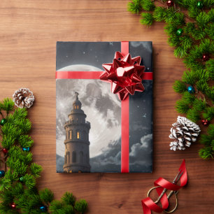 Leuchtturm beleuchtet durch Mondschein an einer kl Geschenkpapier