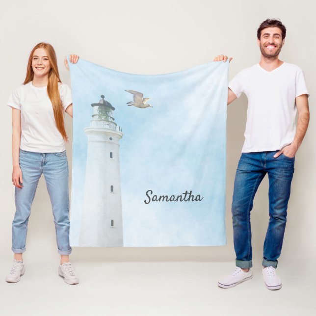 Leuchtturm Blaue Himmelsmeername Fleecedecke (Beispiel)
