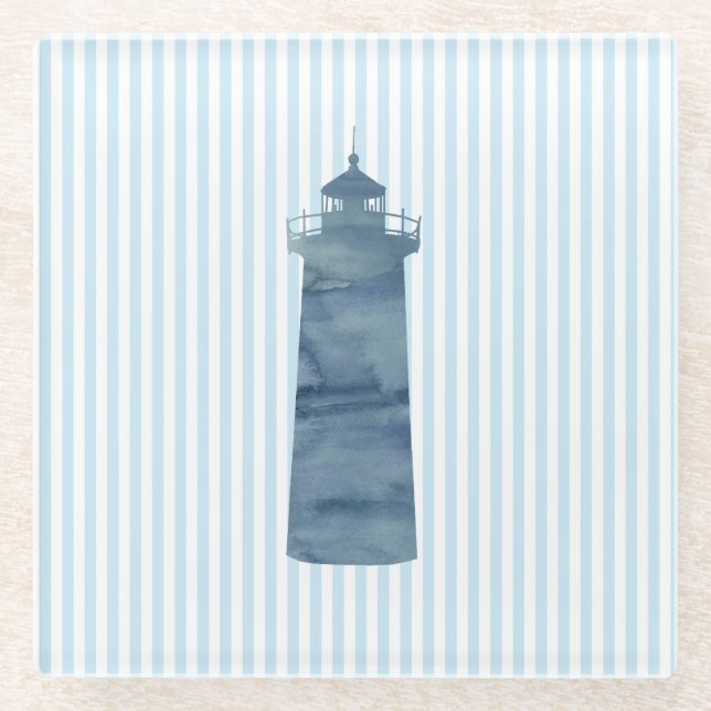 Leuchtturm Blue Stripe Beach Deco Glass Untersetze Glasuntersetzer (Vorderseite)