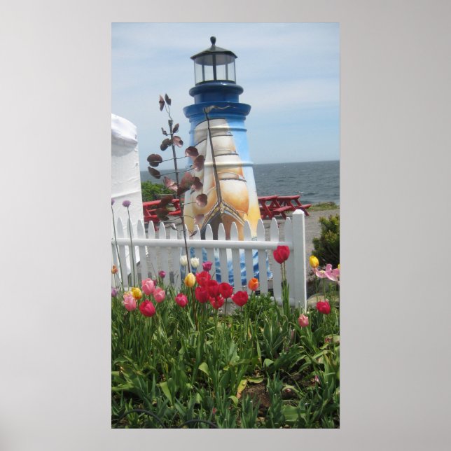 Leuchtturm, Blume und Ozeandruck Poster (Vorne)