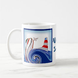 Leuchtturm-Boot auf stürmischen Meeren Kaffeetasse
