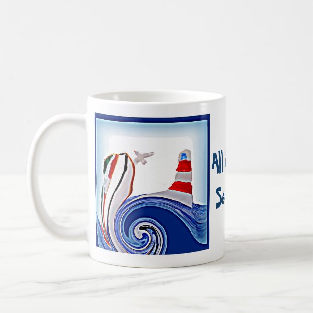 Leuchtturm-Boot auf stürmischen Meeren Kaffeetasse (Links)
