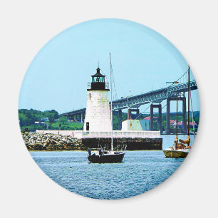 Leuchtturm, Brücke und Boote, Newport, RI Magnet