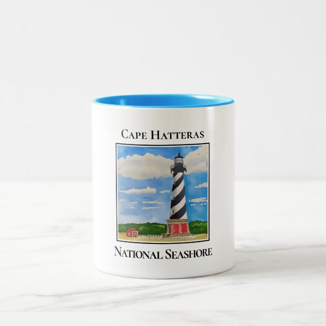 Leuchtturm, Cape Hatteras, National Seashore Zweifarbige Tasse (Mittel)