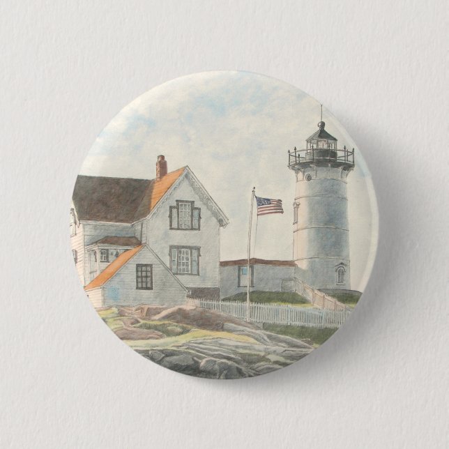 Leuchtturm Cape Neddick Aquarell Button (Vorderseite)