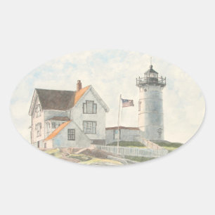 Leuchtturm Cape Neddick Aquarell Ovaler Aufkleber