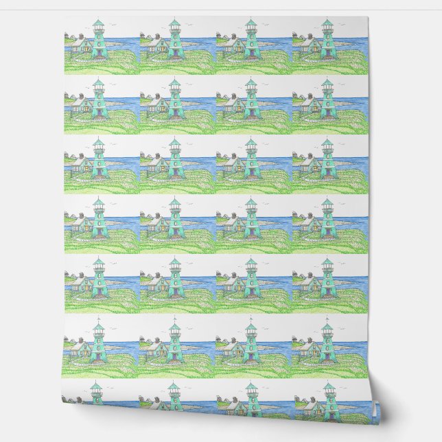 Leuchtturm Cyan Tapete (Abrollen)
