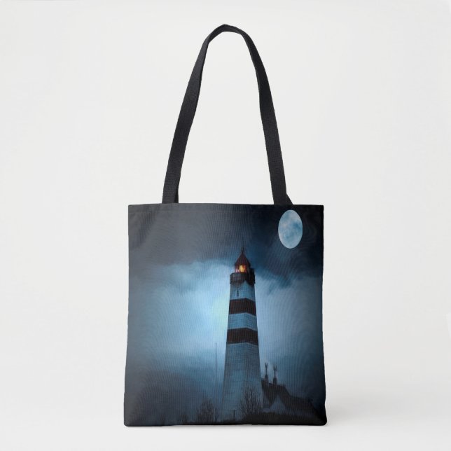 Leuchtturm dunkle Nacht mit Mond Tasche (Vorderseite)